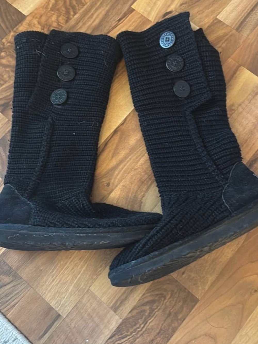UGG Black Knit Button Boot Black 7